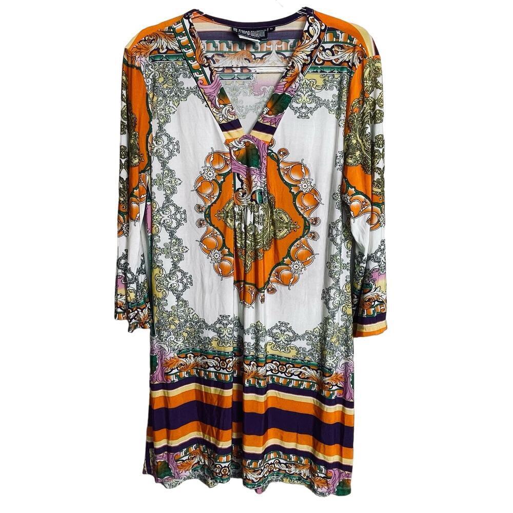 The Pyramid Collection Dress Size XL‎ Paisley Contrast Striped Hem  V-Neck